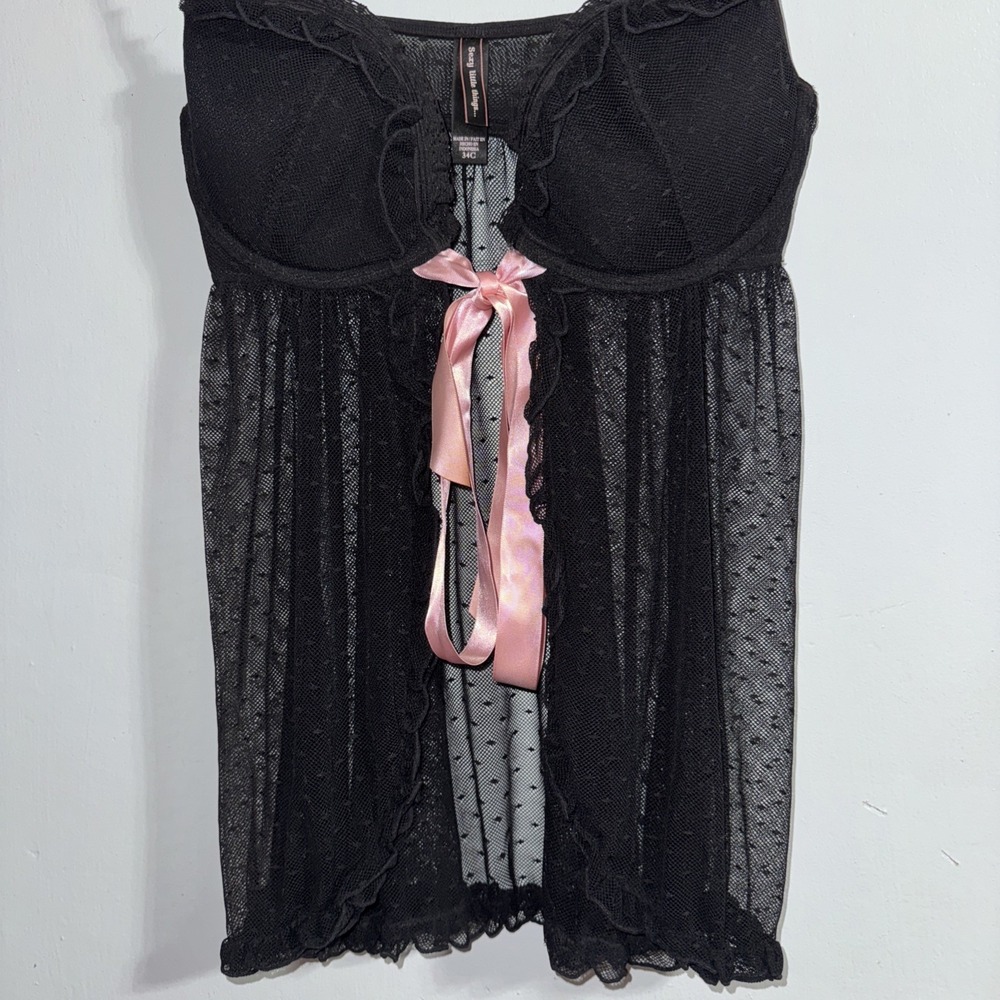2011 Victoria's Secret Sexy Little Things Gothic Coquette Polka Dot Top 34C - Picture 3 of 4
